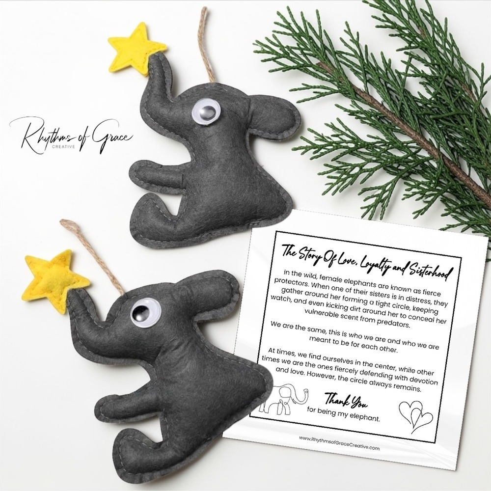 Elephant Friendship Ornaments Set of 2 Sister Gift Love Loyalty Story Card